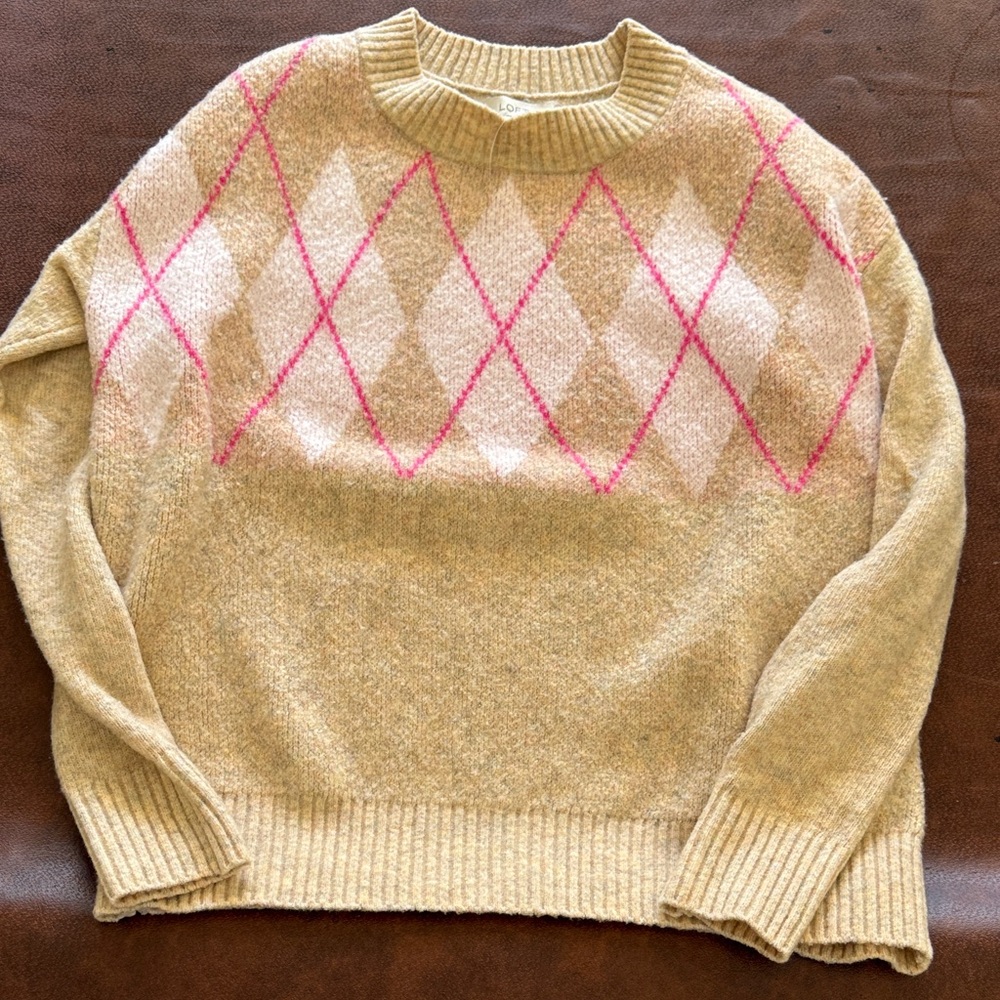 Loft Argyle Knit Sweater with Pink Accents